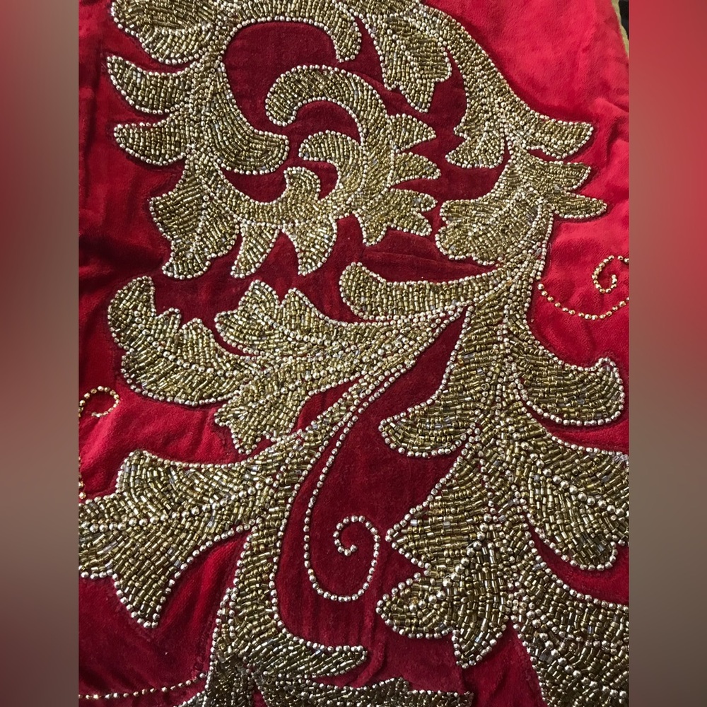 Grammercy Studios Red with Heavy Gold Beading Table Runner - Picture 7 of 15
